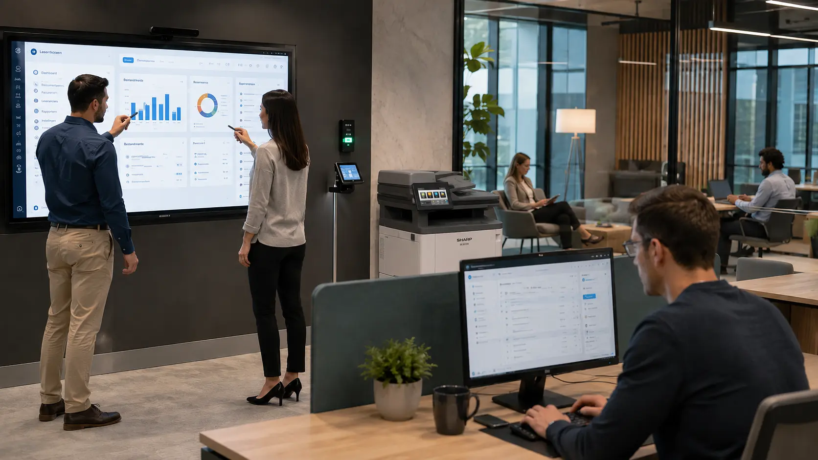 Room technology and print software in a modern office